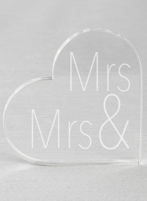Mrs. & Mrs. Acrylic Heart Cake Top