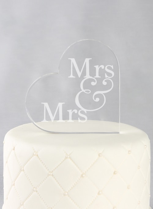 Mrs. & Mrs. Acrylic Heart Cake Top