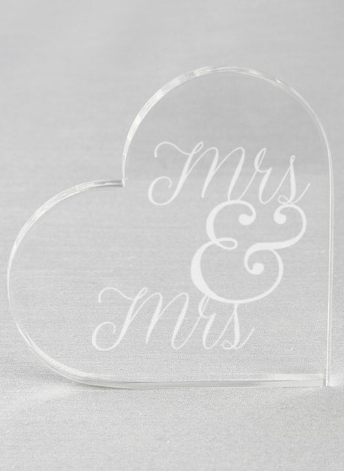 Mrs. & Mrs. Acrylic Heart Cake Top