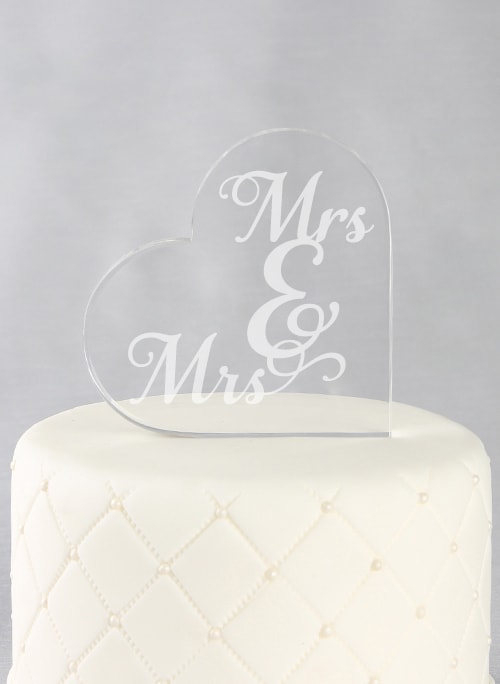 Mrs. & Mrs. Acrylic Heart Cake Top