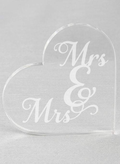 Mrs. & Mrs. Acrylic Heart Cake Top