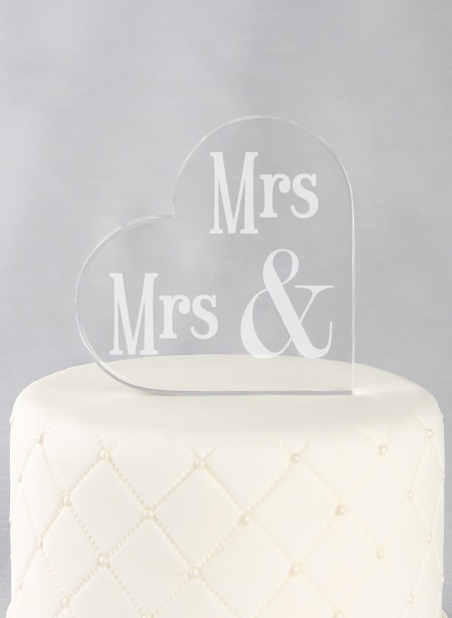 Mrs. & Mrs. Acrylic Heart Cake Top