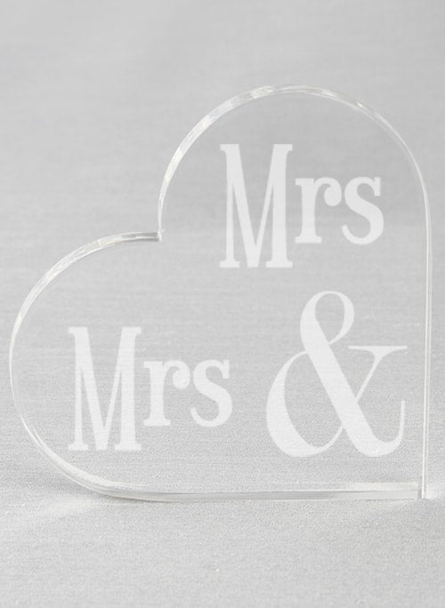 Mrs. & Mrs. Acrylic Heart Cake Top