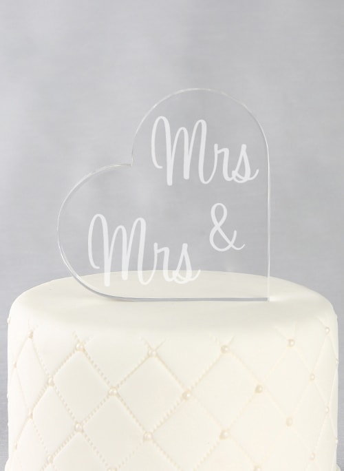 Mrs. & Mrs. Acrylic Heart Cake Top