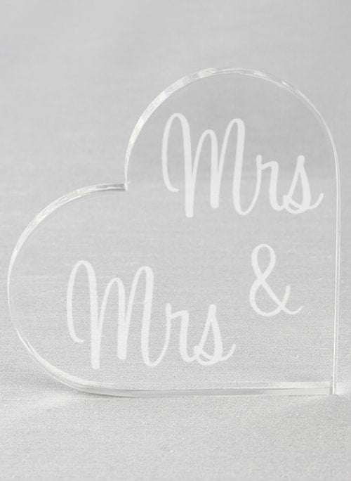 Mrs. & Mrs. Acrylic Heart Cake Top
