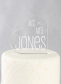 Mrs. & Mrs. Acrylic Heart Cake Top