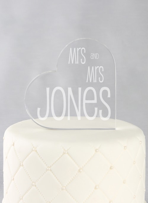 Mrs. & Mrs. Acrylic Heart Cake Top