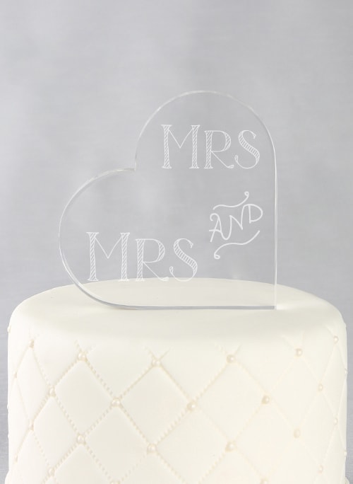 Mrs. & Mrs. Acrylic Heart Cake Top
