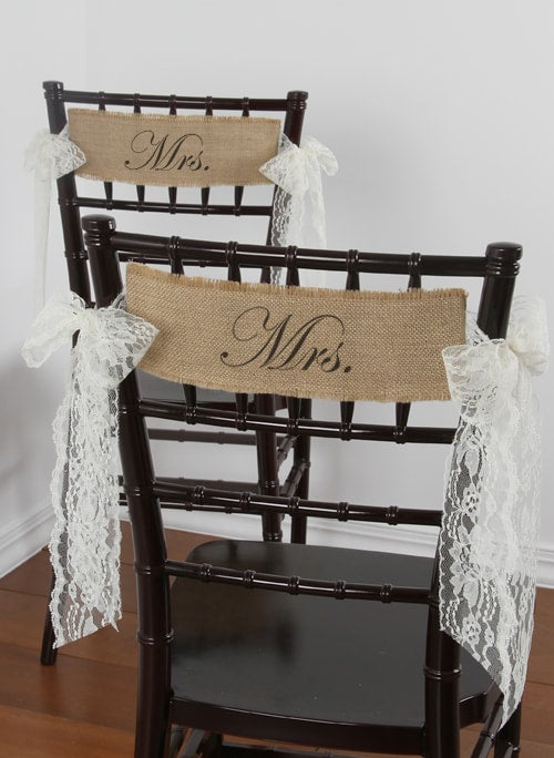 Mrs/Mrs Burlap Chair Sashes
