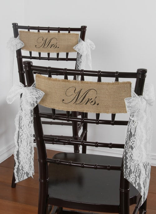Mrs/Mrs Burlap Chair Sashes