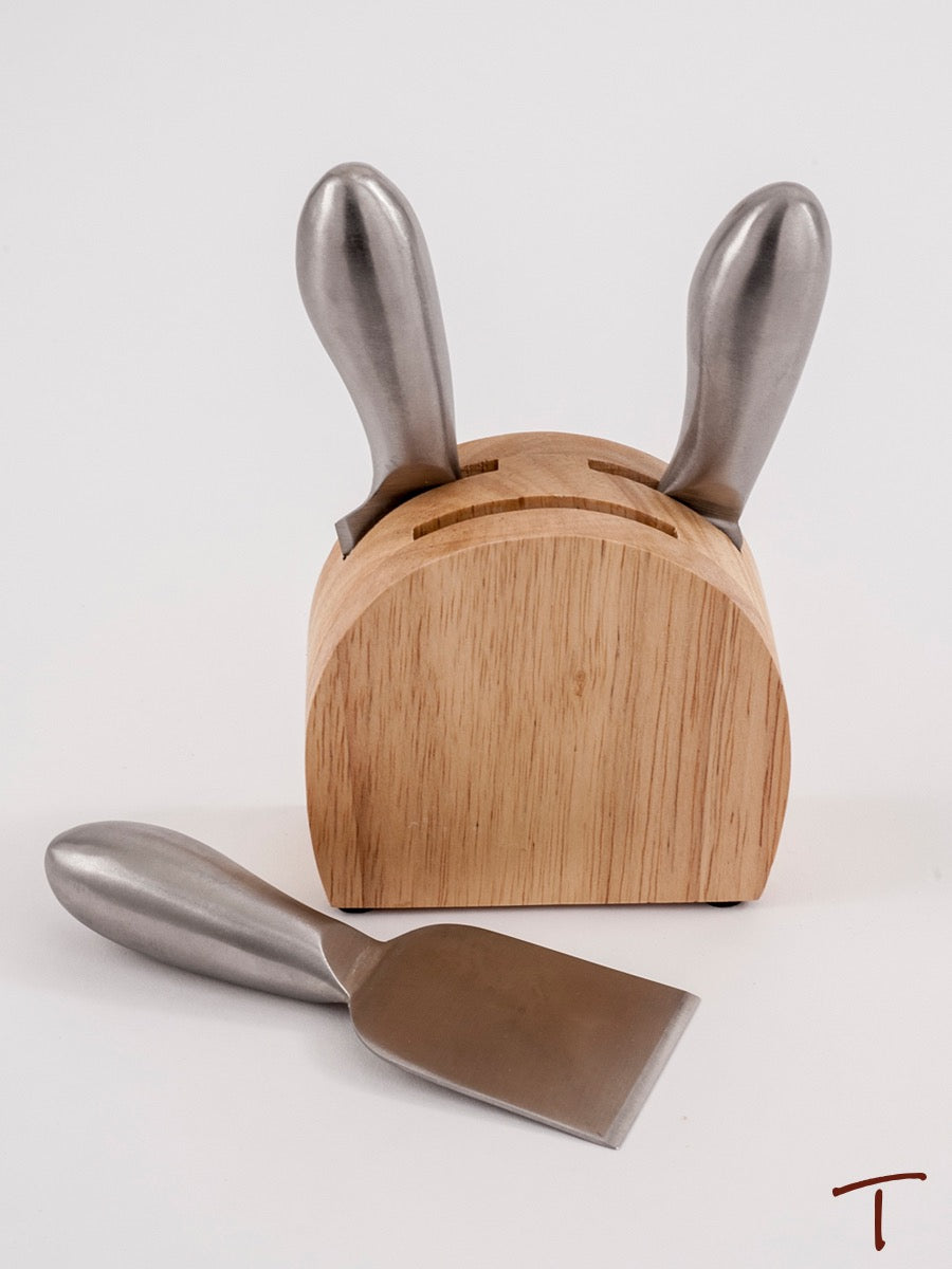 Wood Cheese Block w/3 Metal Handle Utensils