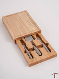 Rectangular Wood Cheese Board with Metal Handled Tools Inside