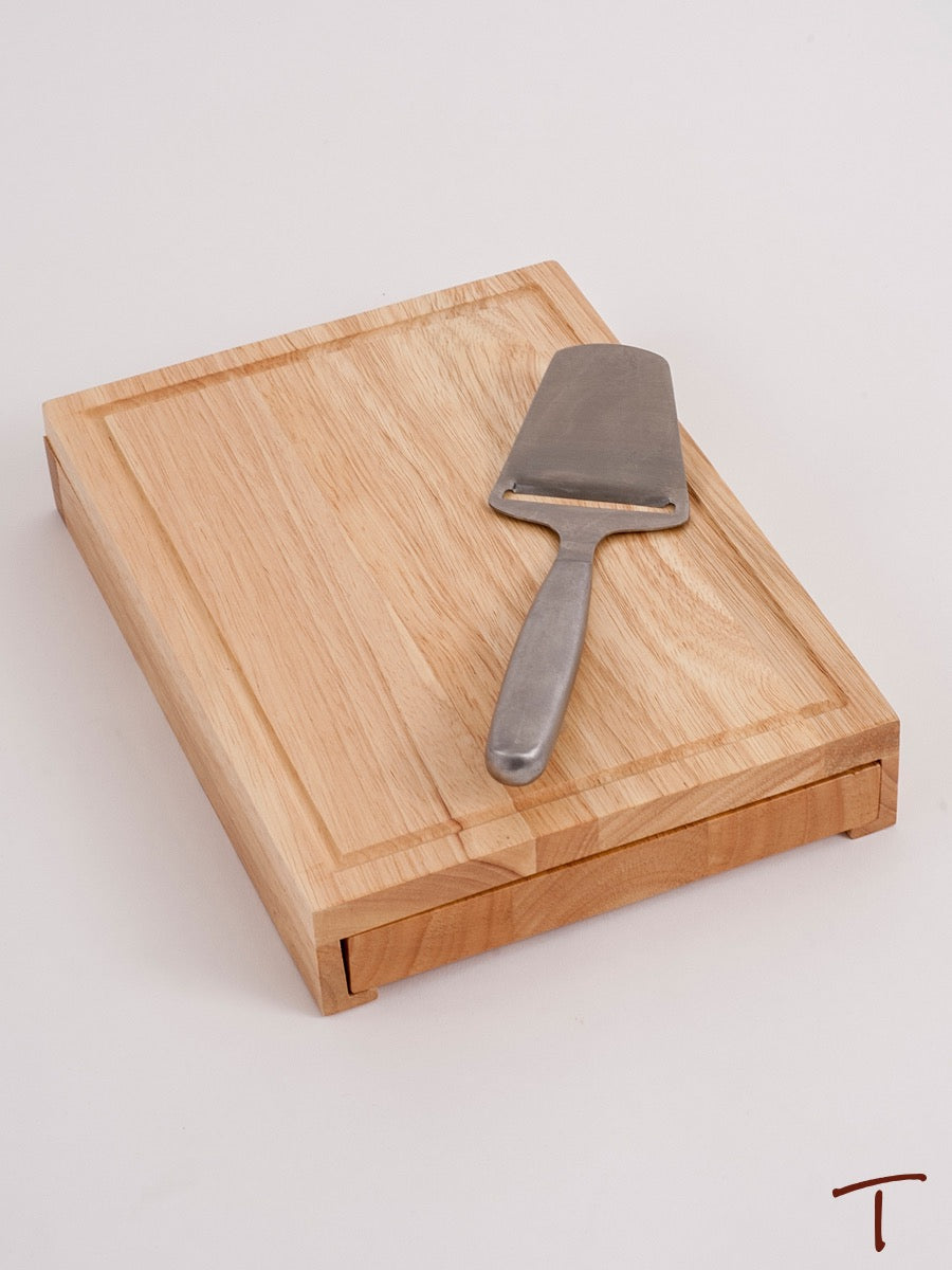 Rectangular Wood Cheese Board with Metal Handled Tools Inside