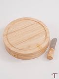 Round Wood Cheese Board w/4 Wood Handled Utensils