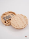 Round Wood Cheese Board w/4 Wood Handled Utensils