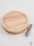 Round Wood Cheese Board w/4 Wood Handled Utensils
