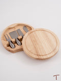 Round Wood Cheese Board w/4 Wood Handled Utensils