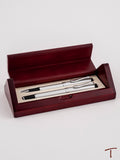 Two Silver & Black Pens in Wood Roll Open Box